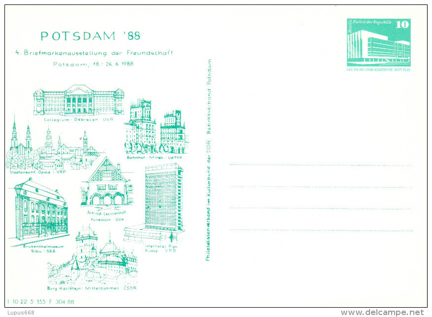 DDR 1988 Privatganzsache  Briefmarkenausstellung Der Soz. Staaten In Potsdam: Sehenswürdigkeiten - Cartoline Private - Nuovi