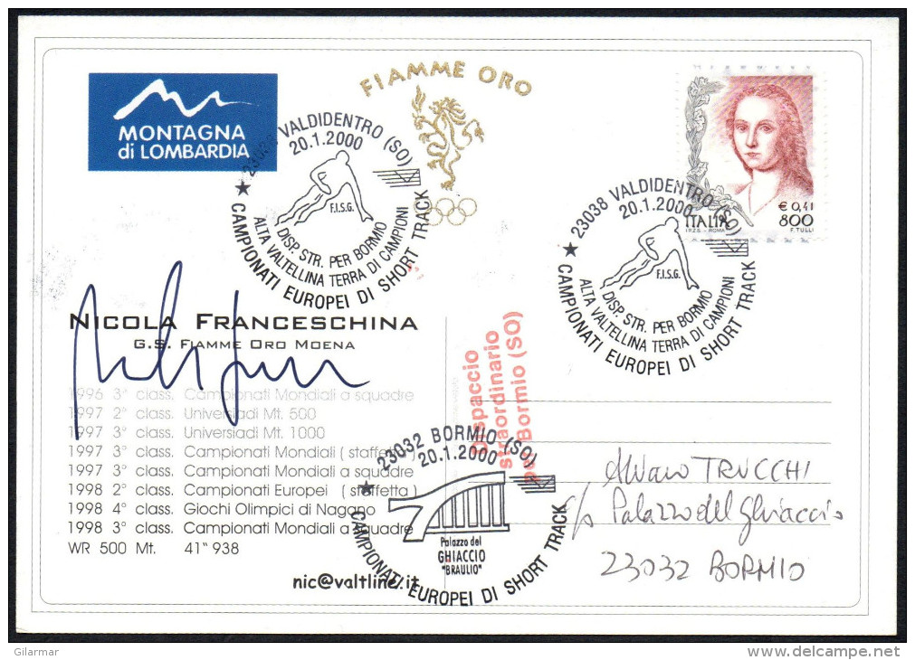 ITALY VALDIDENTRO (SO) 2000 - EUROPEAN SHORT TRACK SPEED SKATING CHAMPIONSHIPS - SIGNATURE OF NICOLA FRANCESCHINI - O.C. - Winter (Other)