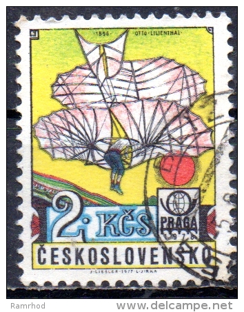 CZECHOSLOVAKIA 1977 Air. "PRAGA 1978" Stamp Exhibition. Early Aviation -  2k  - Lilienthal Biplane Glider  FU - Luchtpost