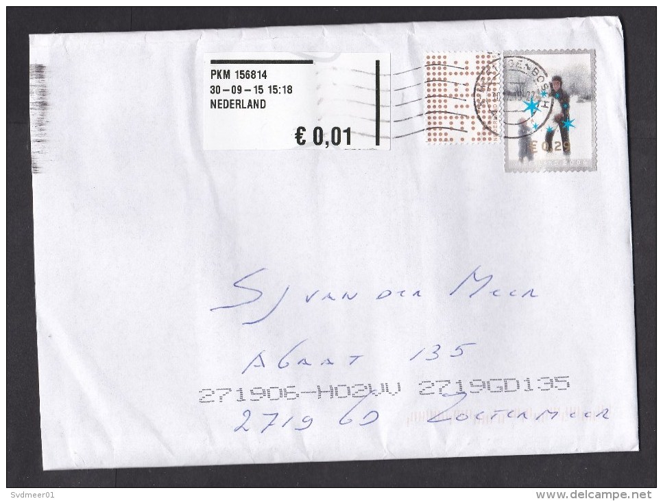 Netherlands: Cover, 2015, Mix Of 2 Stamps & ATM Machine Label Of Uncommon 0.01 Rate, Snow (minor Damage) - Cartas