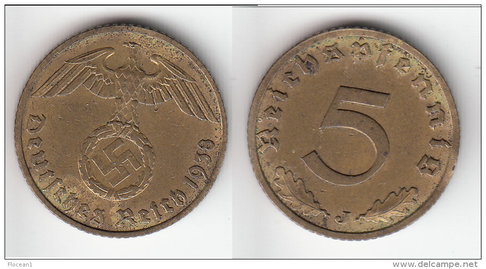 **** ALLEMAGNE - GERMANY - 5 REICHSPFENNIG 1938 J - 3ème REICH - THIRD REICH **** EN ACHAT IMMEDIAT - 5 Reichspfennig