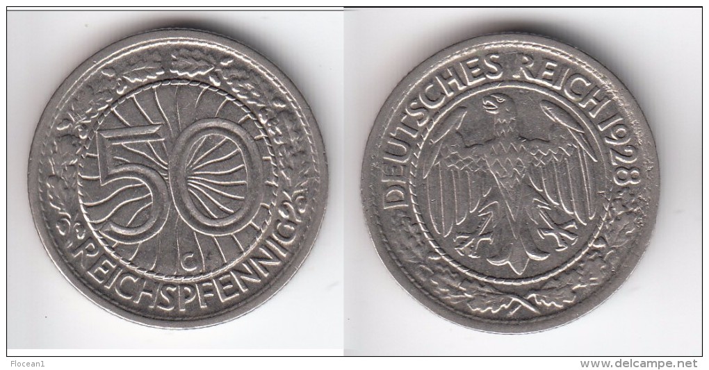 **** ALLEMAGNE - GERMANY - 50 REICHSPFENNIG 1928 G - WEIMAR REPUBLIC **** EN ACHAT IMMEDIAT - 50 Rentenpfennig & 50 Reichspfennig