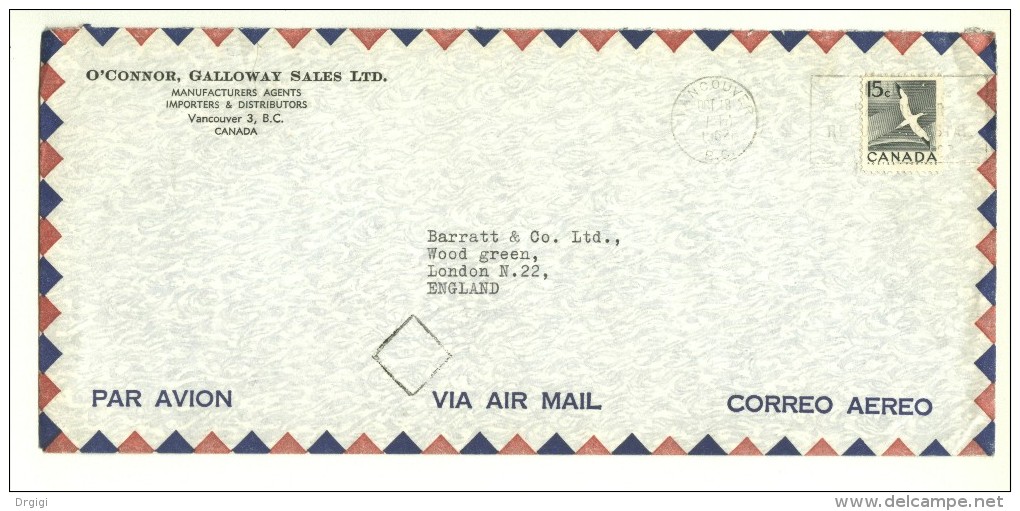 = CANADA, 1962, OLD COVER TO ENGLAND - Postgeschiedenis