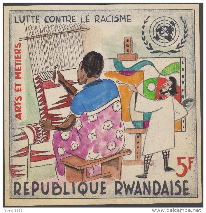 Rwanda 1972 COB 497. Dessin Original Adopté Avec Modifications. Racisme, Tisseur De Tapis, Peintre. ONU - Textile