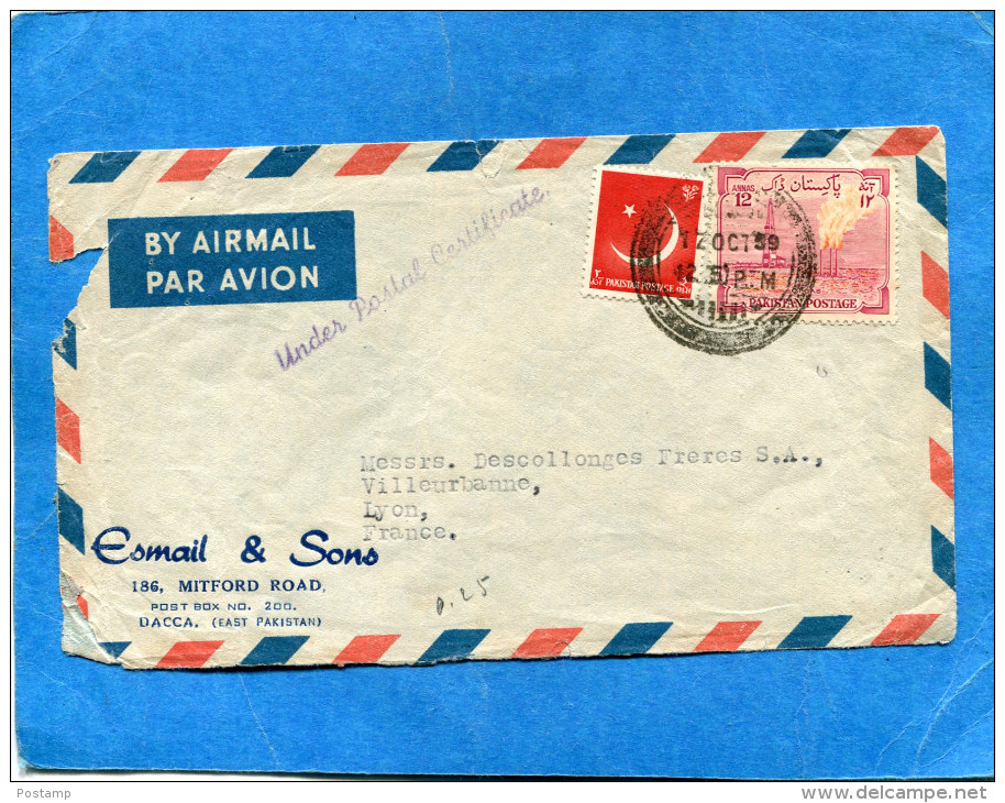 MARCOPHILIE-PAKISTAN- "under Postal Certificate" Lettre Cad 1959 Pour Françe-2 Stamps Puits Depétrole - Pakistan