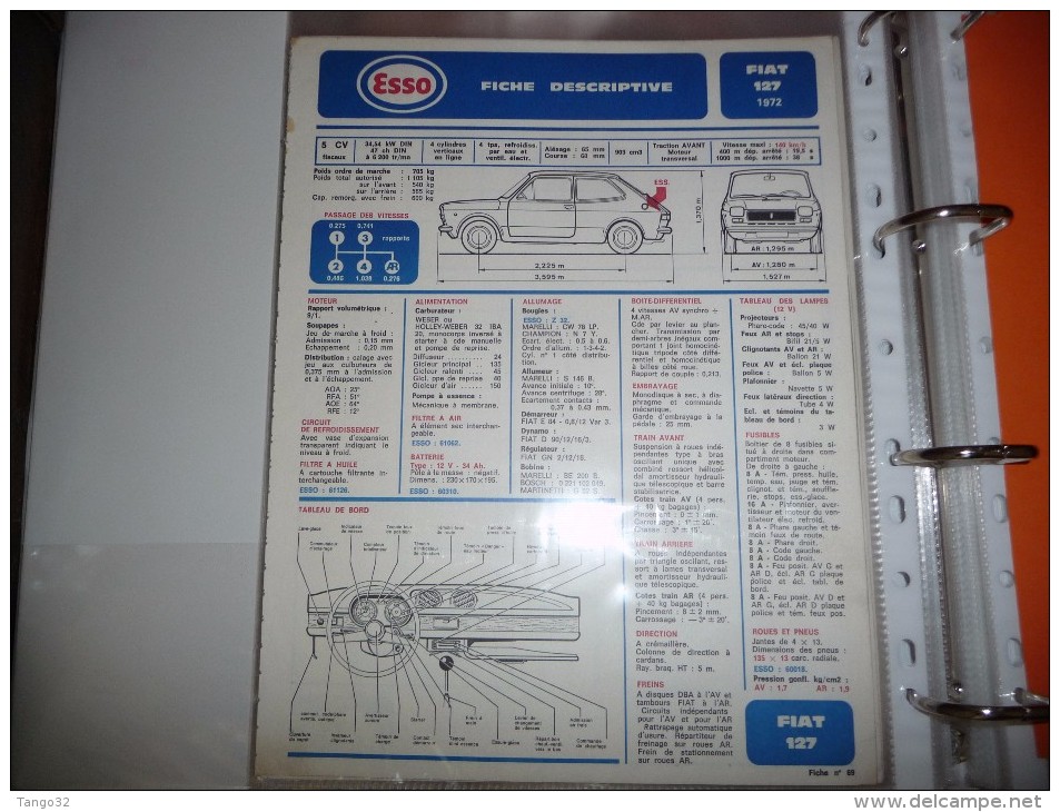 FICHE DESCRIPTIVE ESSO   PLAN DE GRAISSAGE   FIAT 127   1972 - Cars