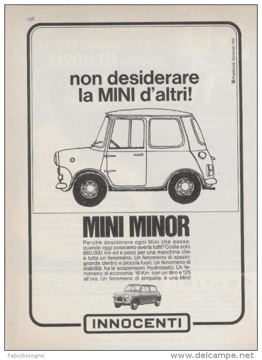 1966/67/74 -  Automobili INNOCENTI MINI (vari Modelli) -  4  P.  Pubblicità Cm. 13x18 - Cars