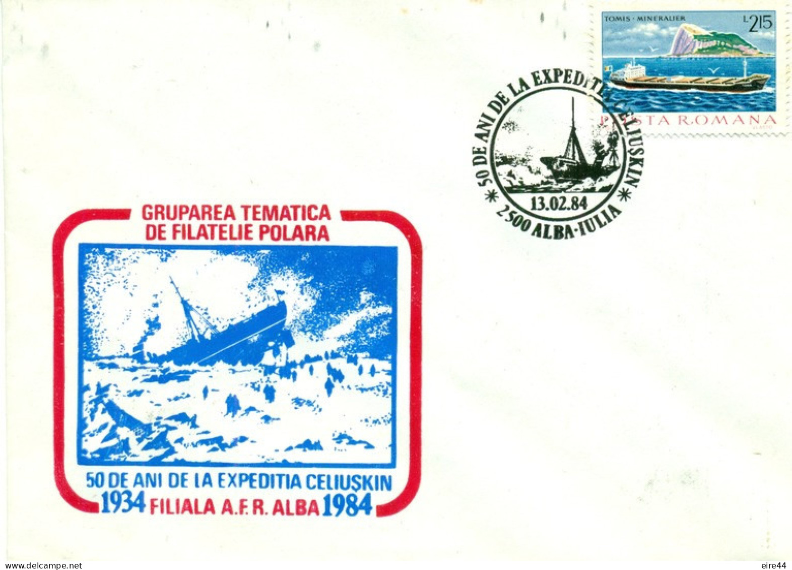 Romania 1984 Cover 50th Anniversary Sinking Of Icebreaker Steamship Cheliuskin - Cartas & Documentos