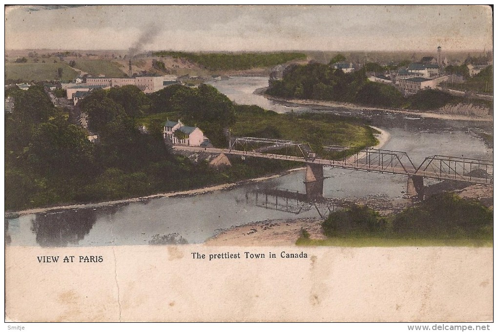 PARIS ONTARIO CA. 1900 - PANORAMA - BIRD´S EYE VIEW AT PARIS - PRETTIEST TOWN IN CANADA - 2 Scans - Andere & Zonder Classificatie