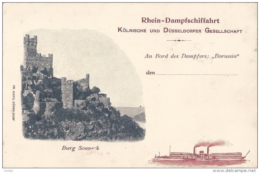 BURG SONNECK - CA. 1905 - DAMPFER BORUSSIA - RHEIN DAMPFSCHIFF - KÖLN - DUSSELDORF - 2 SCANS - Bingen