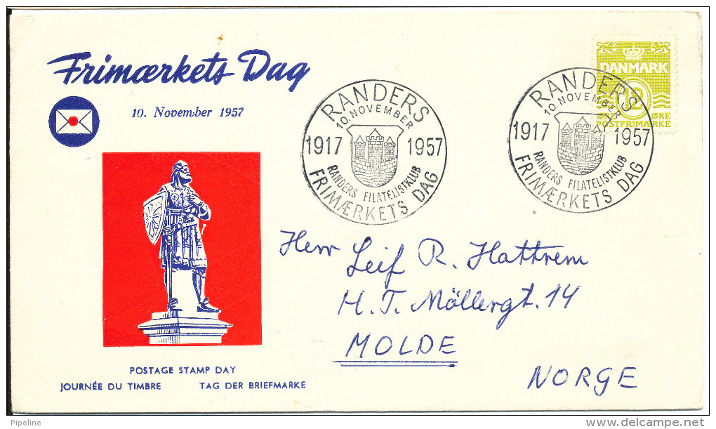 Denmark Cover Stamp´s Day Randers 10-11-1957 With Cachet Sent To Norway - Stamp's Day