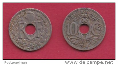 FRANCE, 1931, 1 Circulated Coin Of 10 Centimes. Copper Nickel  , KM866A, C2880 - Andere & Zonder Classificatie