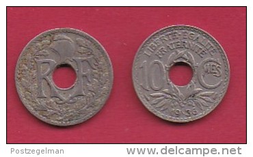 FRANCE, 1936, 1 Circulated Coin Of 10 Centimes. Copper Nickel  , KM866A, C2881 - Andere & Zonder Classificatie