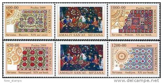 Uzbekistan 2009 Applied Art Carpet 4v Plus 2 Labels MNH - Uzbekistan