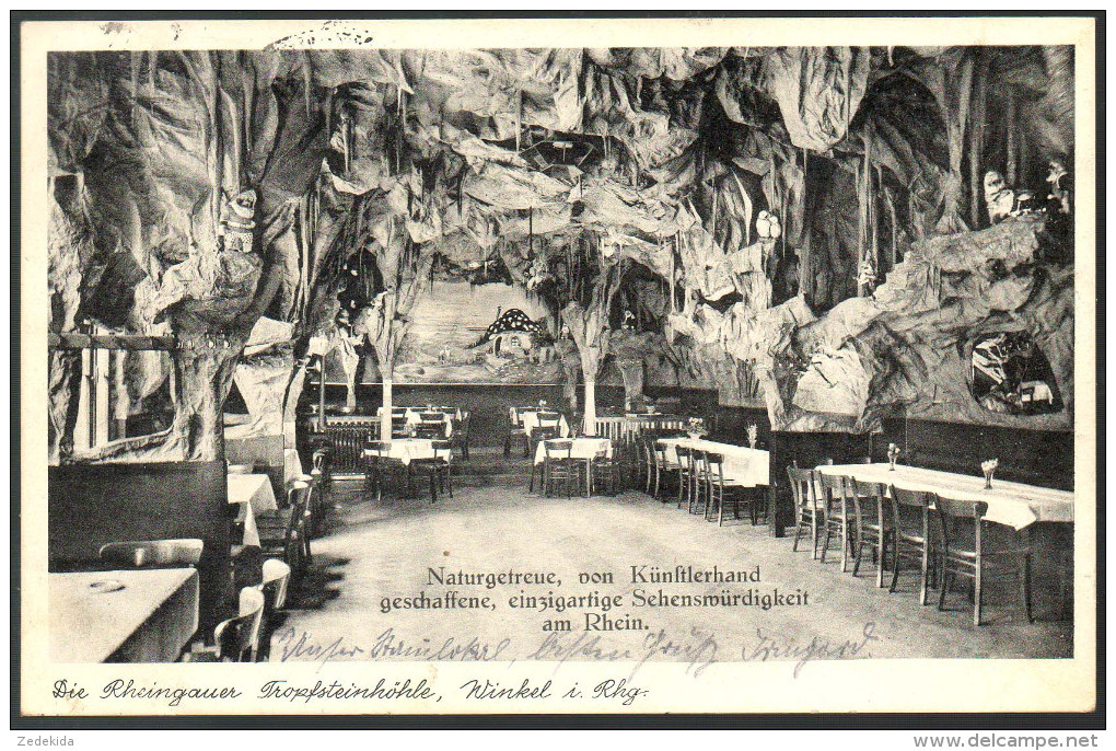 0843 - Alte Ansichtskarte - Oestrich Winkel Tropfsteinhöhle - Gasthof Gaststätte Sonderstempel Stempel 1937 - Oestrich-Winkel