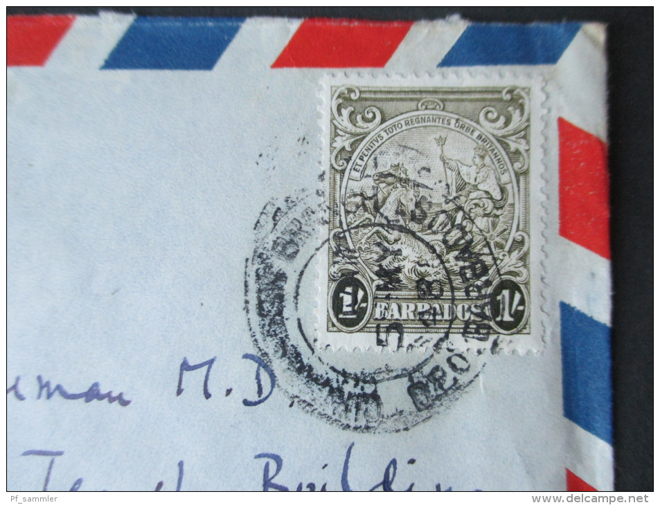 GB Kolonie Barbados Ausgabe 1938 Einfachfrankatur 1 Shilling Nach Ilinois. Luftpost / Air Mail - Barbados (...-1966)