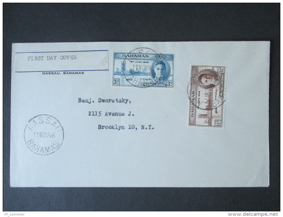 GB Kolonie Bahamas 1946 FDC!! Beendigung Des 2. WK. Nassau Nach NY Brooklyn. - 1859-1963 Crown Colony