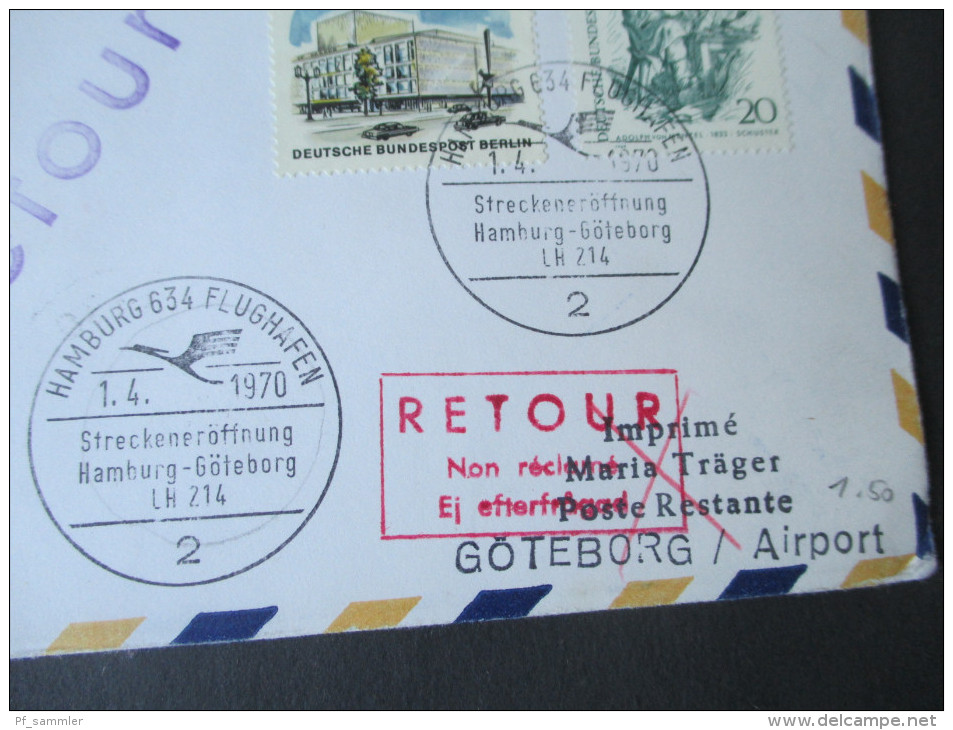 Berlin 1970 Erstflug / First Flight. Hamburg - Göteburg - Oslo. Lufthansa. Retour Stempel. Göteborg Airport - Brieven En Documenten