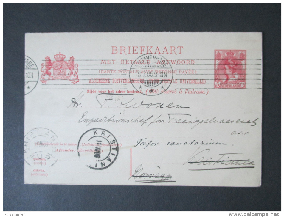 Niederlande 1906 Ganzsache / Doppelkarte P 38. Norwegen - Niederlande. Viele Stermpel Und Guter Zustand - Storia Postale