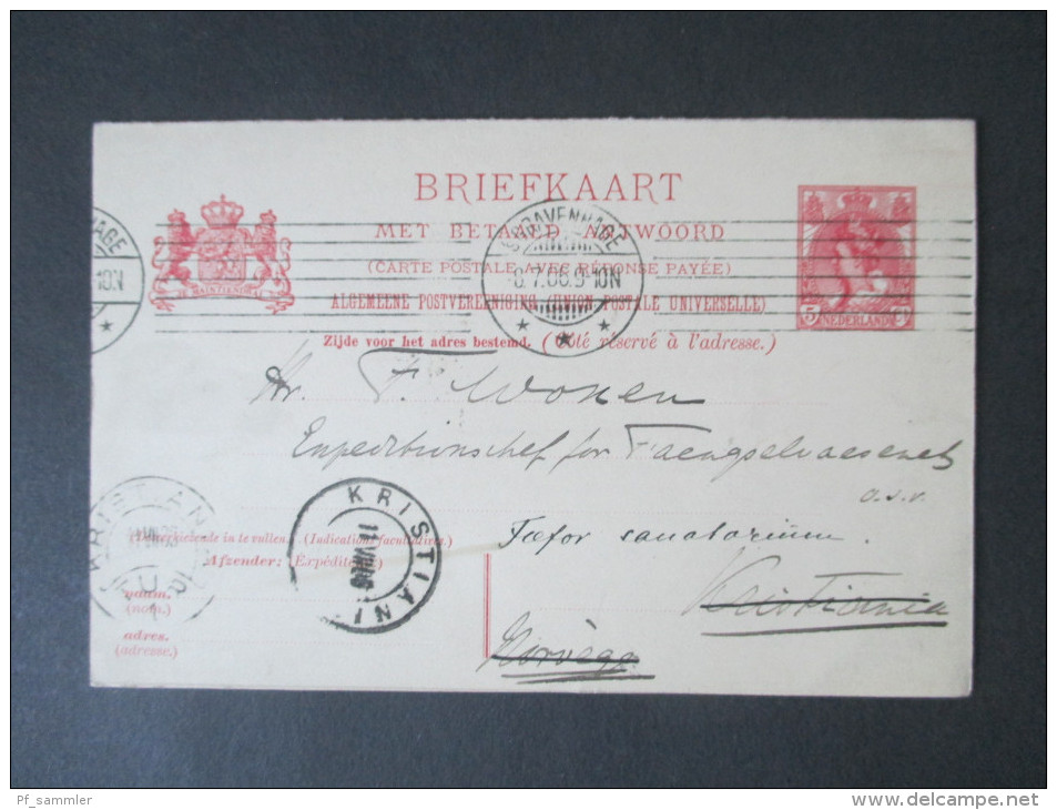 Niederlande 1906 Ganzsache / Doppelkarte P 38. Norwegen - Niederlande. Viele Stermpel Und Guter Zustand - Lettres & Documents