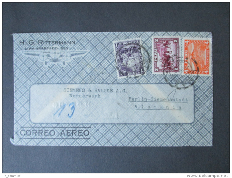 Peru1944 Luftpostbeleg MiF. Siemens & Halske Berlin. H.G. Rittermann. Lima. - Peru