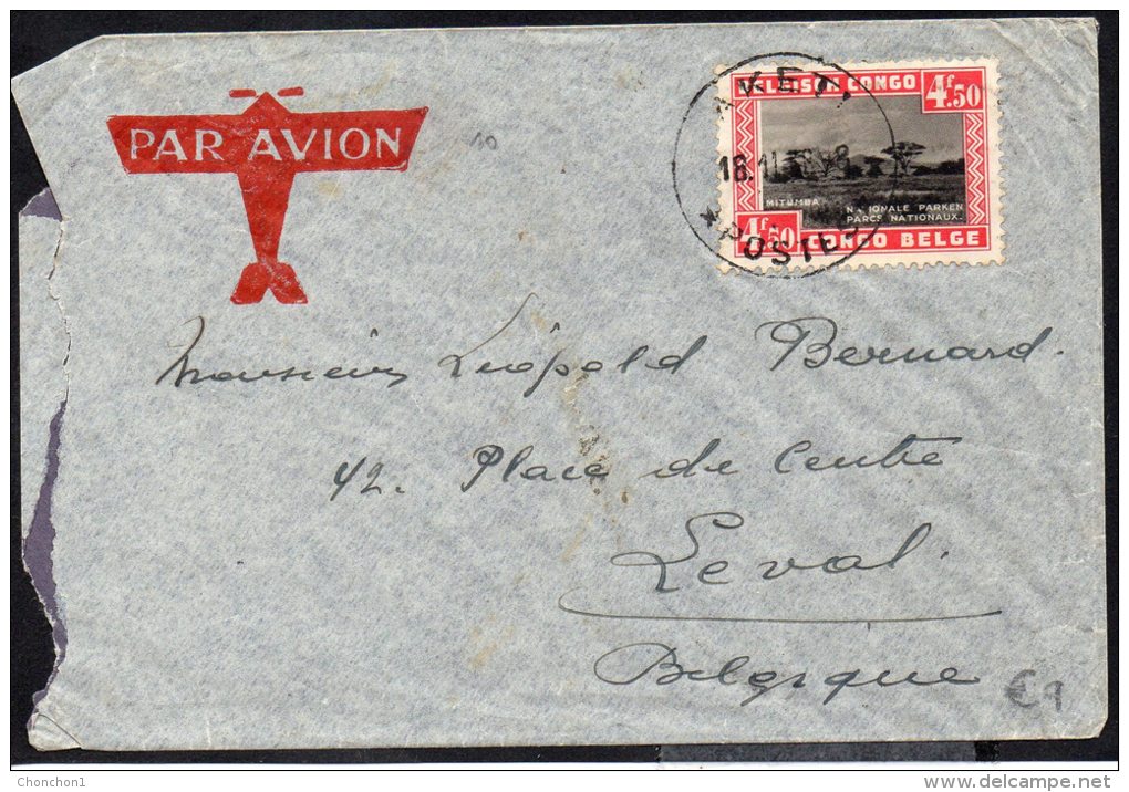 Congo Lettre Par Avion Aketi - Leval Belgique - Via Bumba - Parcs Nationaux Hors Bloc 1938 - Ac - Briefe U. Dokumente