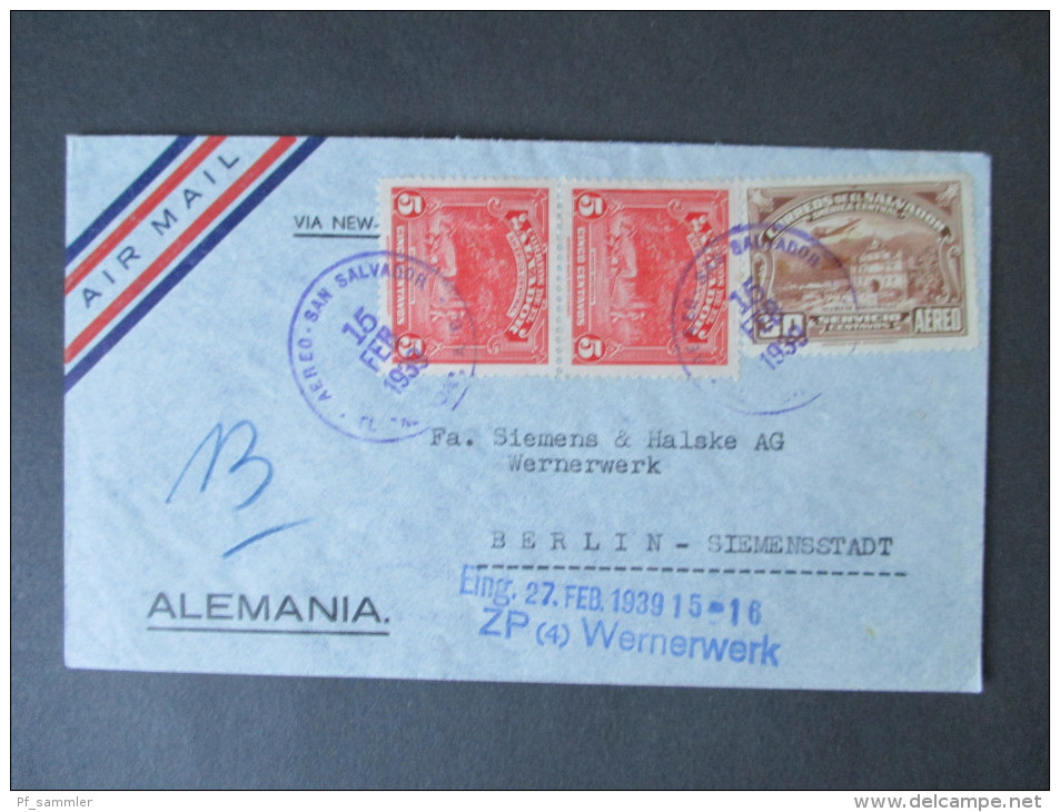 EL Salvador1939 Luftpostbeleg MiF. Siemens & Halske Berlin. Air Mail! Toller Beleg! Luftpoststempel / Wasserflugzeug - El Salvador