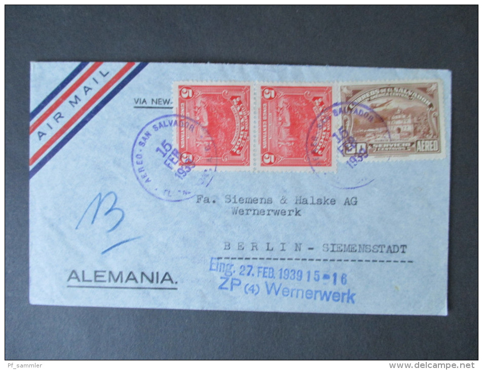 EL Salvador1939 Luftpostbeleg MiF. Siemens & Halske Berlin. Air Mail! Toller Beleg! Luftpoststempel / Wasserflugzeug - Salvador