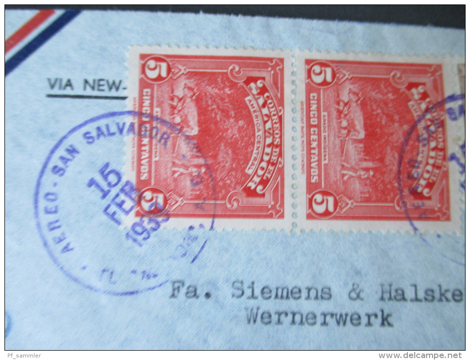 EL Salvador1939 Luftpostbeleg MiF. Siemens & Halske Berlin. Air Mail! Toller Beleg! Luftpoststempel / Wasserflugzeug - Salvador