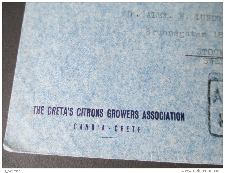 Griechenland / Kreta 1946 Nr. 513 / 534 MiF. Flugpost. Nach Stockholm. The Creta's Citrons Growers Association - Cartas & Documentos