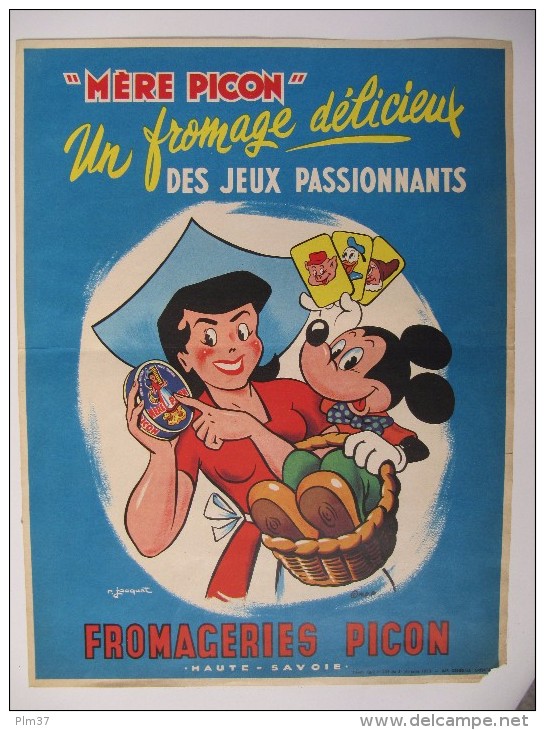 Affiche Publicitaire Fromageries Picon - Fromage "Mère Picon", Mickey, Walt Disney - Afiches