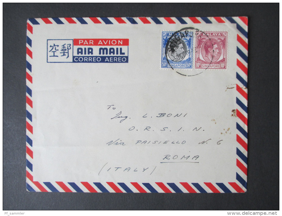 GB Kolonie 1949 Singapur / Singapore. MiF Nr. 9 U. 17. Air Mail / Luftpost Nach Rom / Italien - Singapore (...-1959)