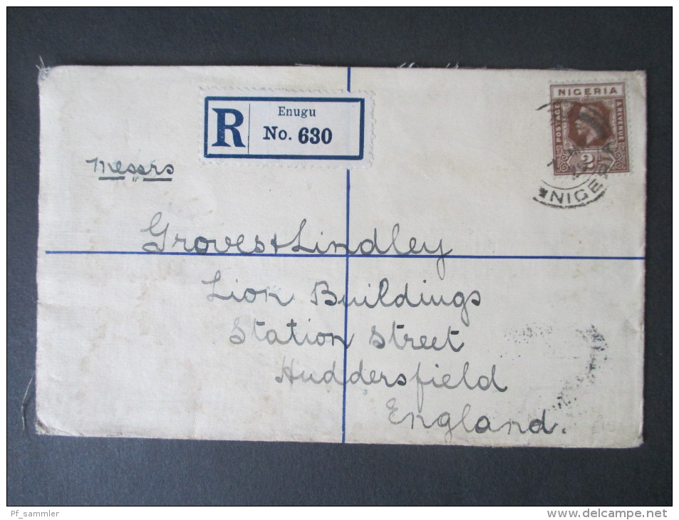 GB Kolonie 1929 Nigeria Registered Letter Enugu No. 630. Mit Zusatzfrankatur / Schöner Beleg!! - Nigeria (...-1960)