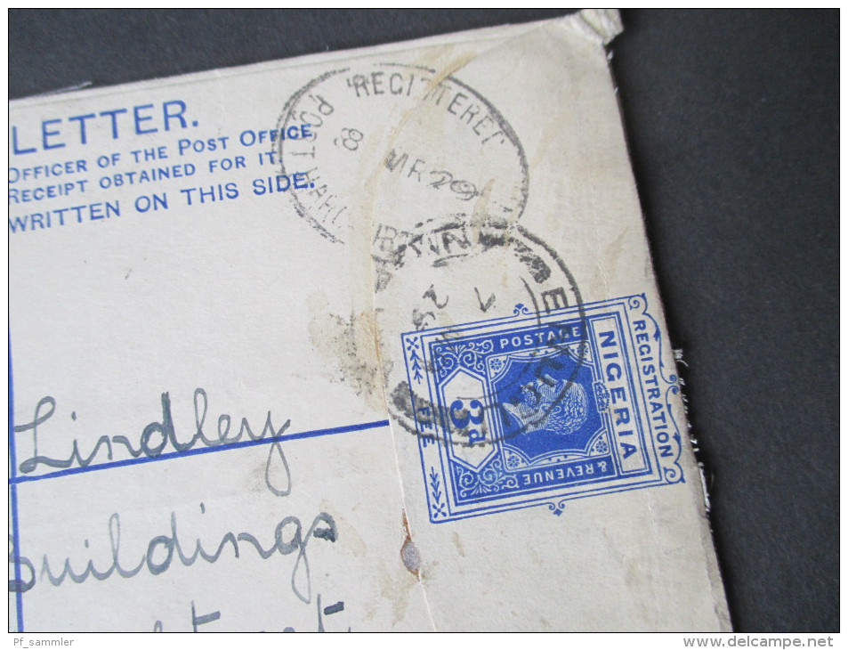 GB Kolonie 1929 Nigeria Registered Letter Enugu No. 630. Mit Zusatzfrankatur / Schöner Beleg!! - Nigeria (...-1960)