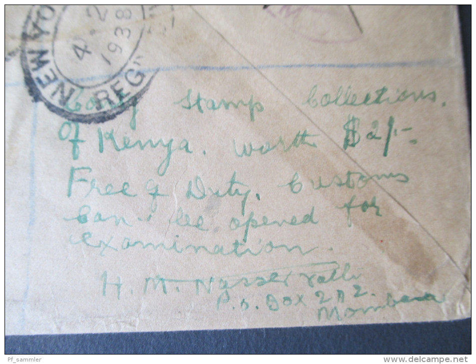 GB Kolonie 1938 Uganda / Kenya Tanganyika. MiF. Registered Letter Mombasa Kenya 6394. The Gossip Printery - Kenya, Ouganda & Tanganyika