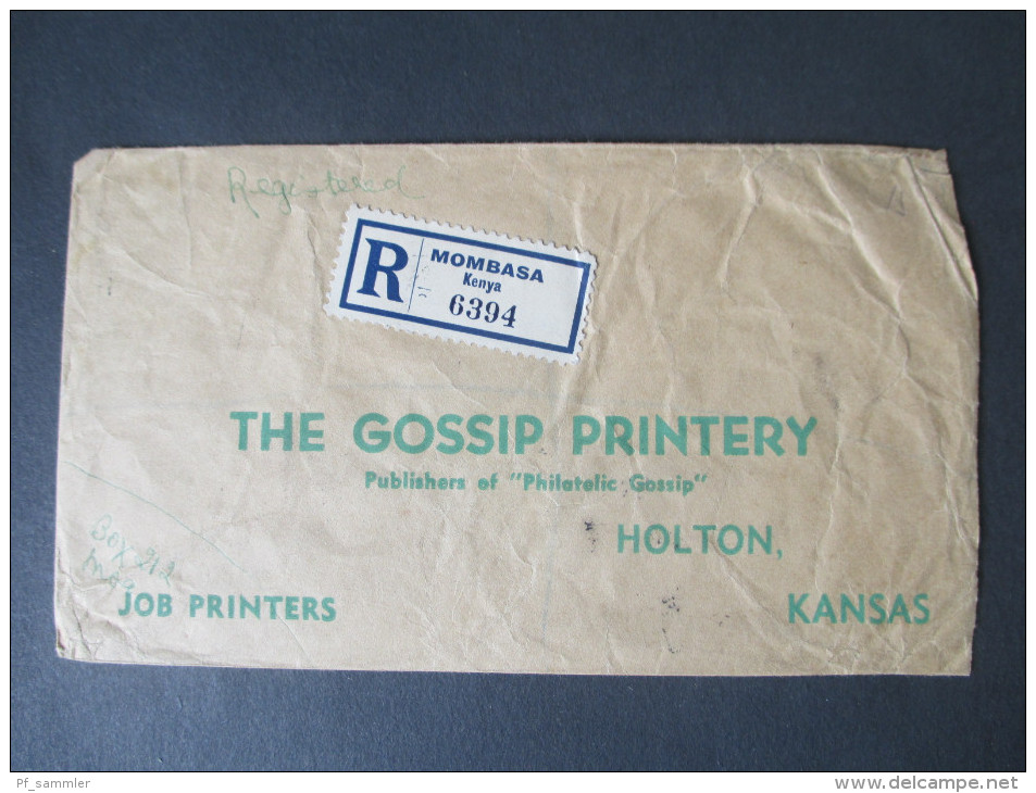 GB Kolonie 1938 Uganda / Kenya Tanganyika. MiF. Registered Letter Mombasa Kenya 6394. The Gossip Printery - Kenya, Uganda & Tanganyika