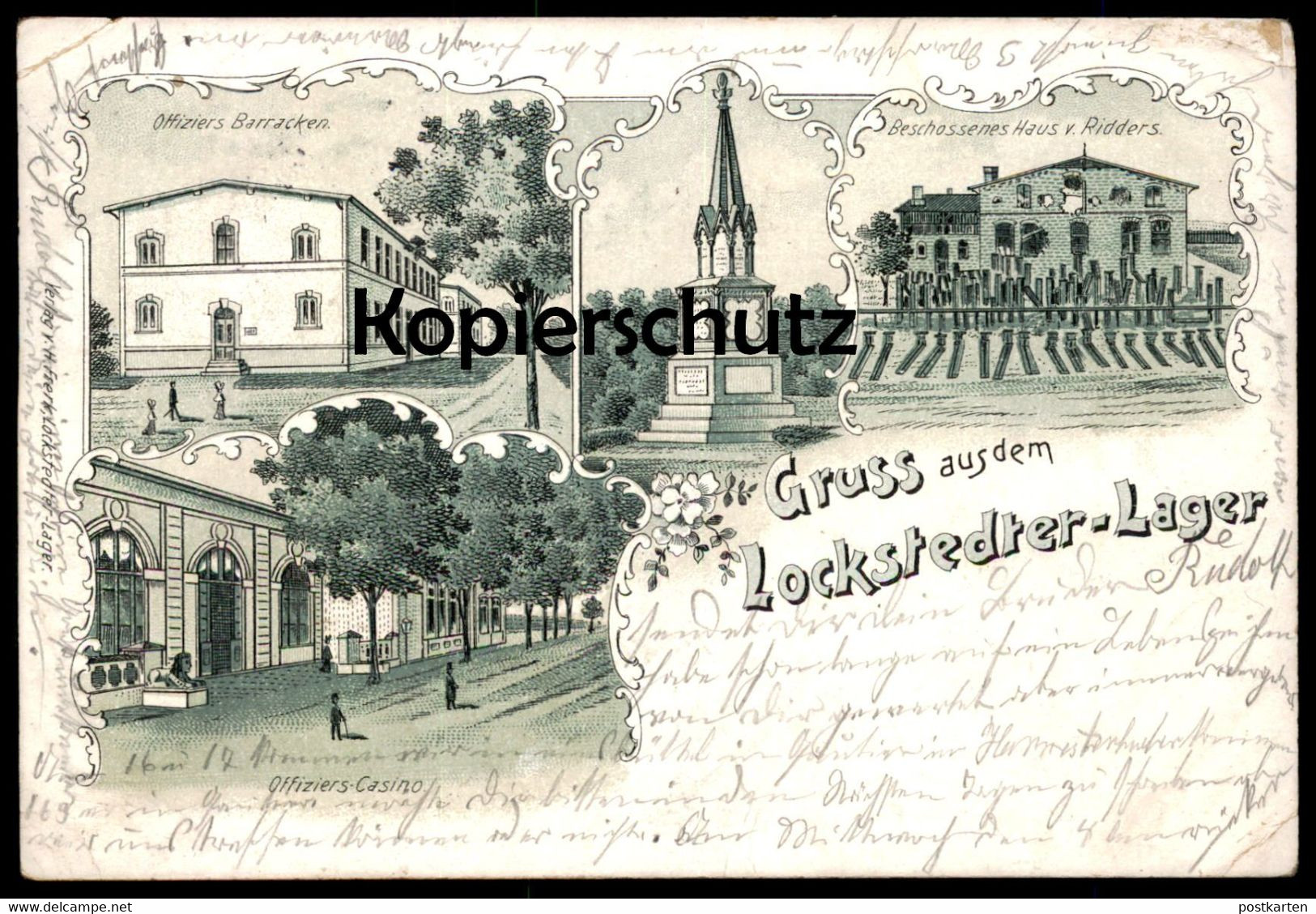 ALTE LITHO POSTKARTE GRUSS AUS DEM LOCKSTEDTER LAGER 1901 BESCHOSSENES HAUS RIDDERS BARRACKEN Lockstedt Hohenlockstedt - Hohenlockstedt