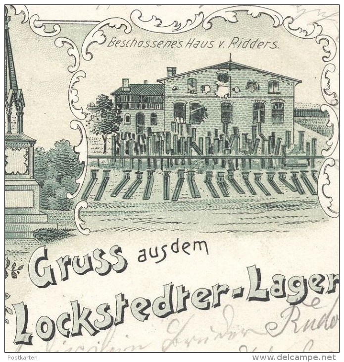 ALTE LITHO POSTKARTE GRUSS AUS DEM LOCKSTEDTER LAGER 1901 BESCHOSSENES HAUS RIDDERS BARRACKEN Lockstedt Hohenlockstedt - Hohenlockstedt