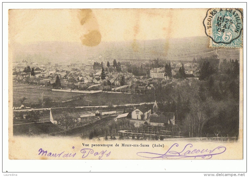 CP AUBE - MUSSY SUR SEINE - VUE PANORAMIQUE - ECRITE EN 1904 - Mussy-sur-Seine