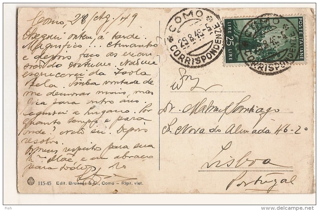 Italy & Bilhete Postal, Dintorni Di Bellagio, Como, Lisboa 1949 (13) - Entiers Postaux
