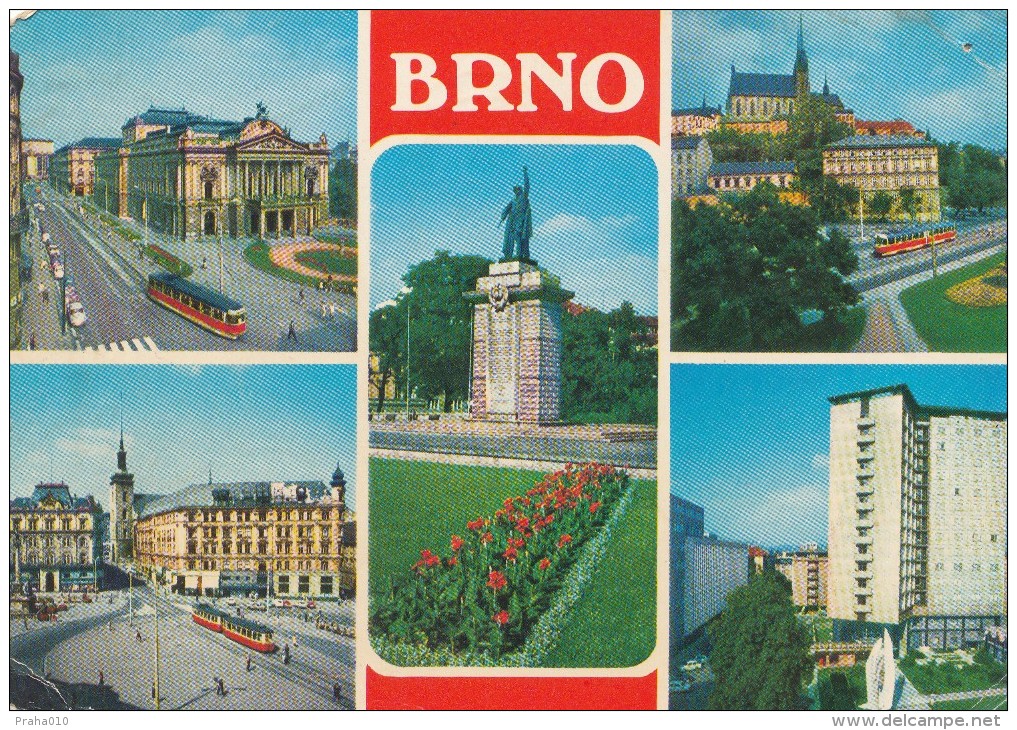 K0451 - Czechoslovakia (1974) Brno 2 (red Colors Shift In The Direction Of Right); Postcard: City Brno - Plaatfouten En Curiosa