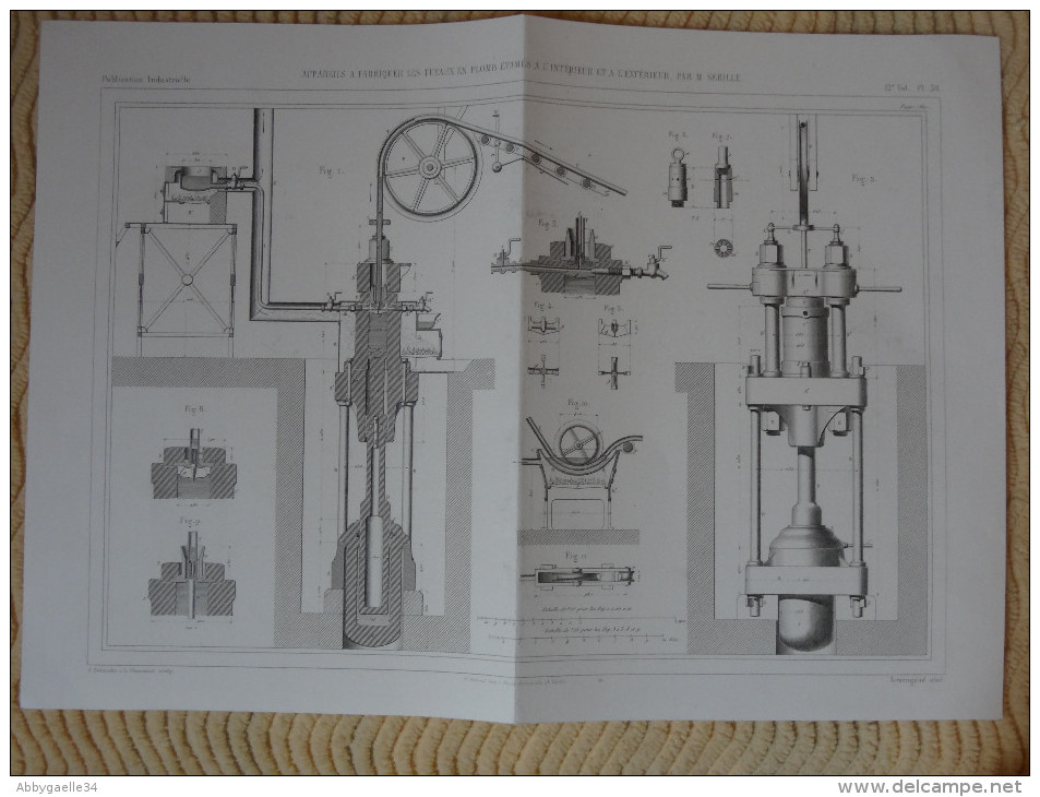 APPAREILS A FABRIQUER LES TUYAUX EN PLOMB ETAMES A L'INTERIEUR ET A L'EXTERIEUR PAR M. SEBILLE Publication Industrielle - Máquinas