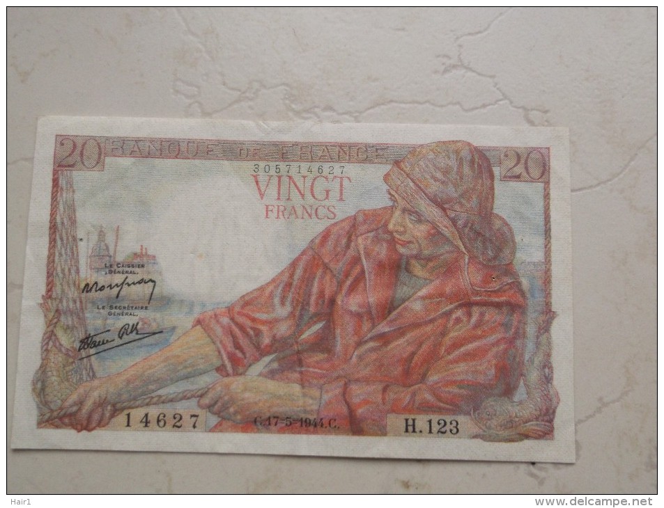 VDS BILLET VINGT FRANCS DU 17 05 1944 - 20 F 1942-1950 ''Pêcheur''