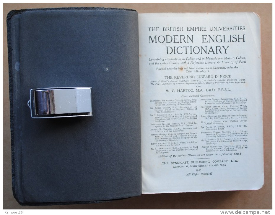 1925 English Dictionary BRITISH EMPIRE UNIVERSITIES Edward D. Price Illustrated Dictionnaire De La Langue Anglaise - Inglés/Gramática