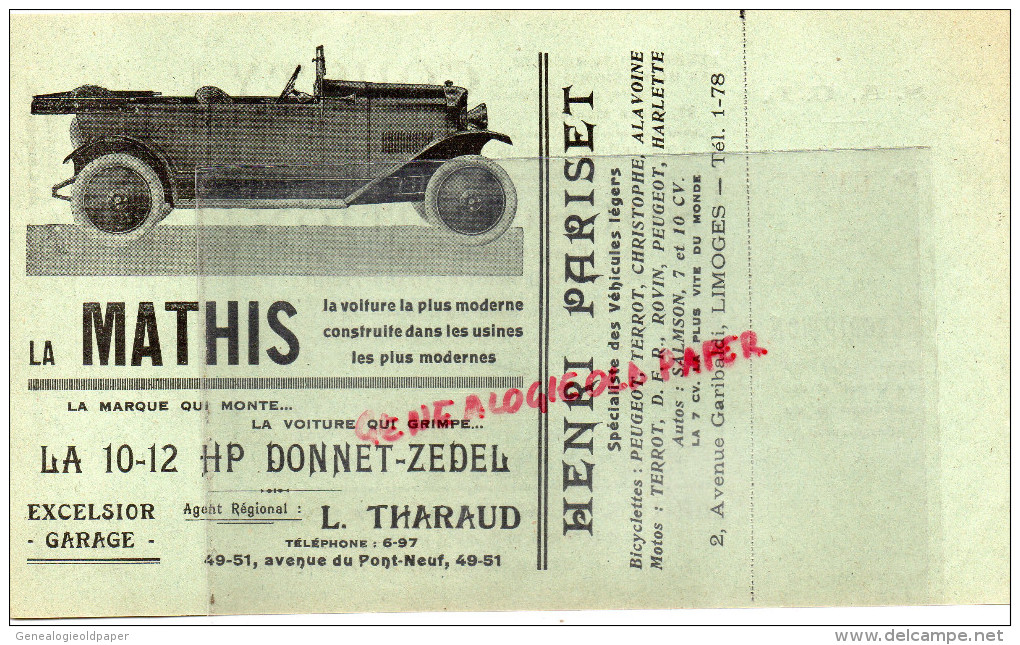 87 - LIMOGES - BON SOUSCRIPTION SAUL- SECTION ATHLETIQUE UNIVERSITAIRE POUR AMELIORATION GRAND TREUIL- AUTO MATHIS- - Sonstige & Ohne Zuordnung