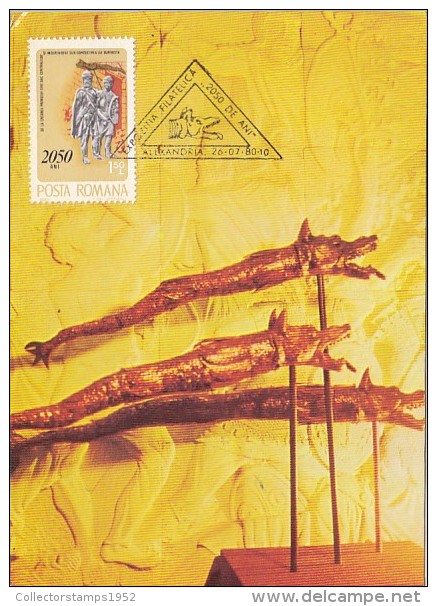 29019- IRON GATES MUSEUM- DACIAN BANNER, MAXIMUM CARD, 1980, ROMANIA - Archäologie