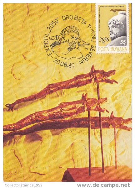 29021- IRON GATES MUSEUM- DACIAN BANNER, MAXIMUM CARD, 1980, ROMANIA - Archäologie