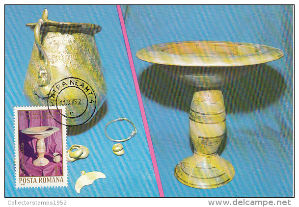 29033- ARCHAEOLOGY, DACIAN VASES FROM PETRODAVA VILLAGE, MAXIMUM CARD, 1985, ROMANIA - Archäologie