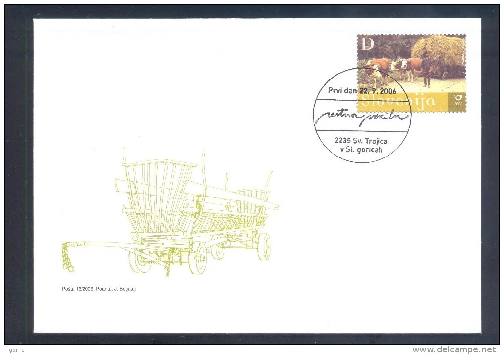 Slowenien Slovenia 2006 FDC Cover: Landwirtschaftliche Fahrzeuge; Road Vehicles; Rack Wagon Cow Kuh Vache Vaca Mucca - Farm