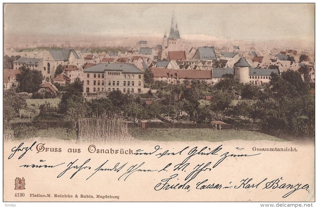 OSNABRUCK BRIEFMARKE STEMPEL 1-1-1900 UND DORTMUND 2-1-1900 - GESAMMTANSICHT - PANORAMA - 2 SCANS - Osnabrueck